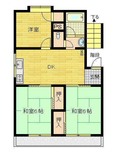 菅原第１ダイヤモンドハイムの間取り(間取りA)　間取りBは左右対称